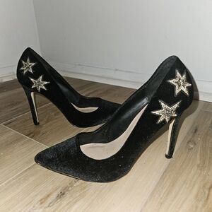 Black Stiletto Heels with Gold Star Accents